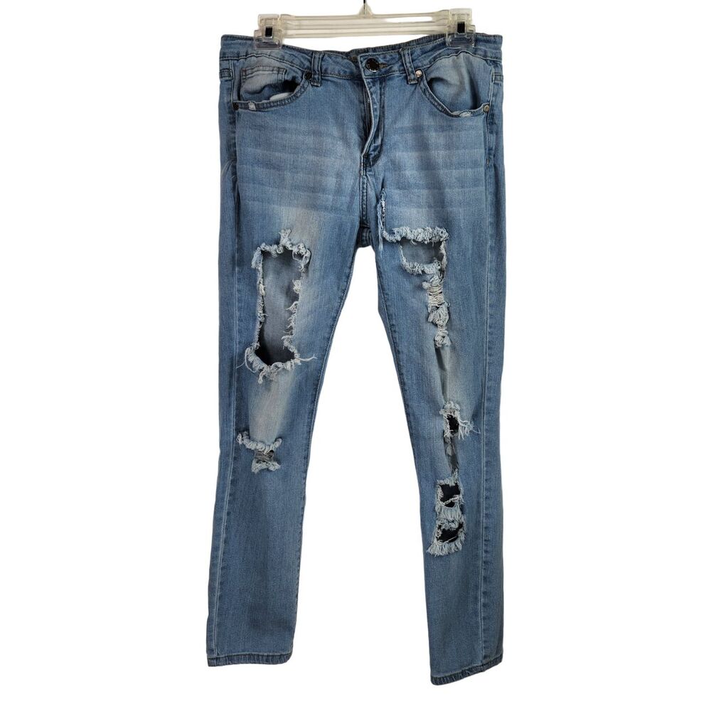 V.I.P. Jeans Womens 11/12 Skinny Fit Blue Light Wash Denim Distressed Destroyed